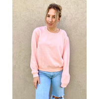 Z Supply Classic Crew Fleece Sweatshirt Pink Lemonade