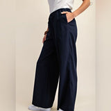 Gigio Navy Linen Wide Leg Pants