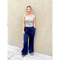 Gigio Navy Linen Wide Leg Pants