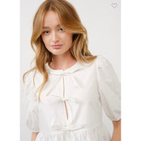 Poplin Bow Front Peplum Top White