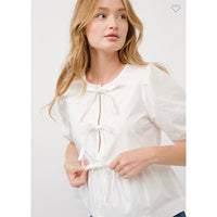 Poplin Bow Front Peplum Top White