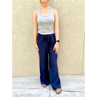 Gigio Navy Linen Wide Leg Pants