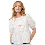 Poplin Bow Front Peplum Top White