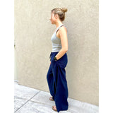 Gigio Navy Linen Wide Leg Pants