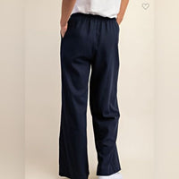 Gigio Navy Linen Wide Leg Pants