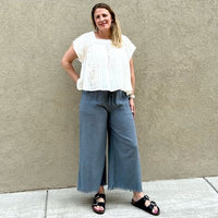 Gigio Frayed Cotton Wide Leg Pants