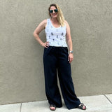 Gigio Navy Linen Wide Leg Pants