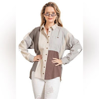 Colorblock Button Up Shirt in Grey by Easel